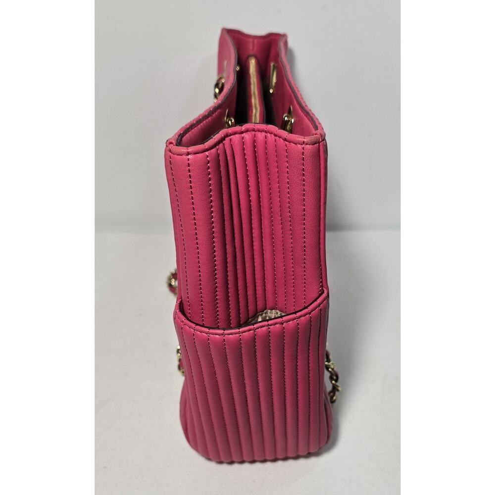 Henri Bendel No 7 Hot Pink Leather Tote Bag Quilted Vertical Chain East West - Picture 7 of 16